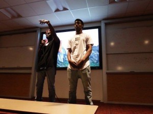 Two performers at the 2016 We Speak Talent Show. Photo courtesy of DU Black Student Alliance