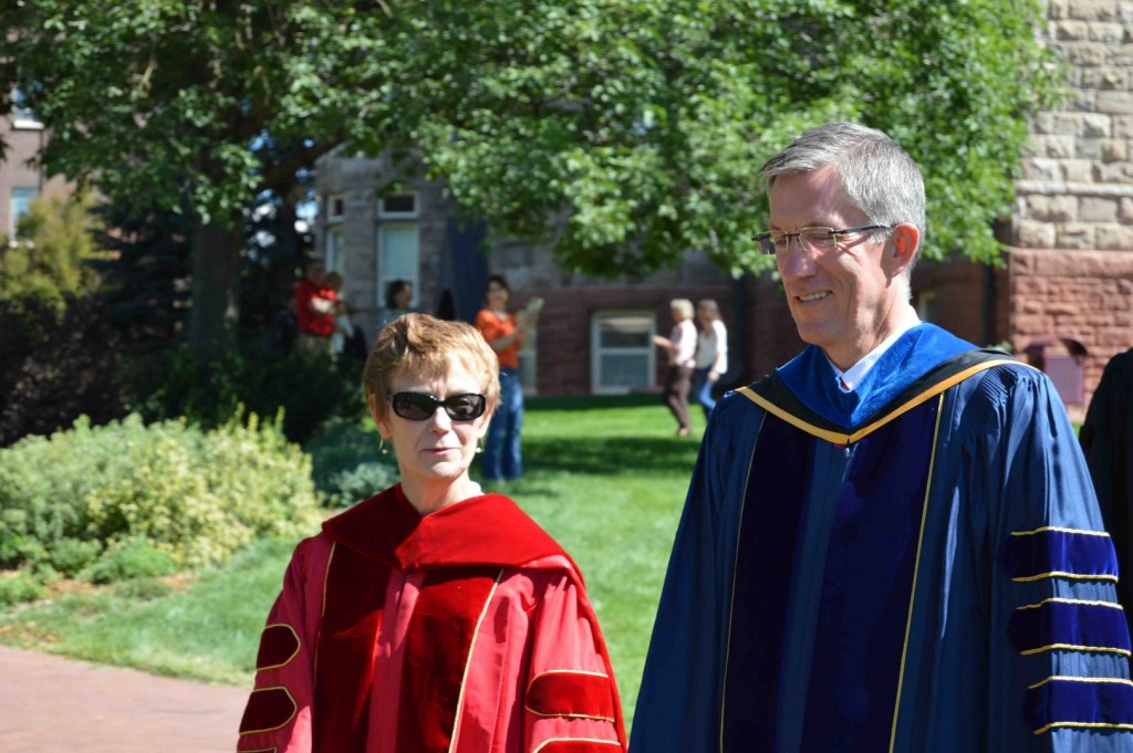Chancellor Chopp and Provost Greg Kvistad begin the procession. Photo by Connor W. Davis