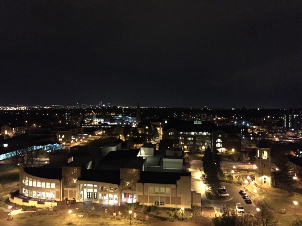The DU campus beautifully lit up from the top of the Mary Reed building. Connor W. Davis | DU Clarion
