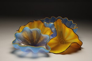 Dale Chihuly, Bowls, late 20th century glass bowl and vase. Photo courtesy of the Madden Museum of Art